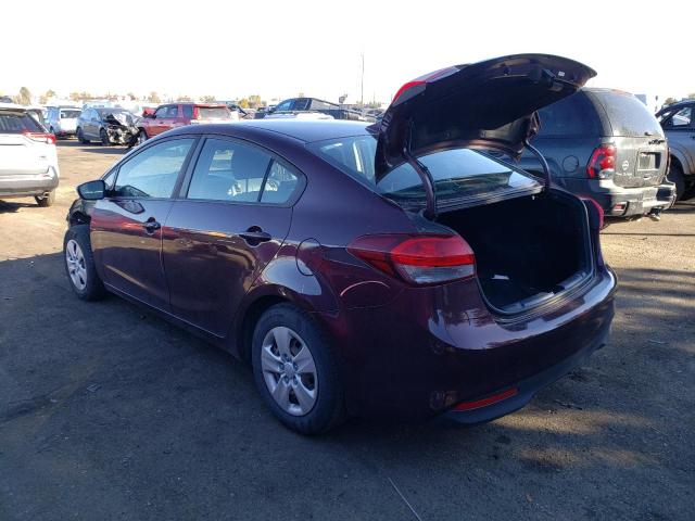 3KPFK4A71JE190245 - 2018 KIA FORTE LX MAROON photo 2