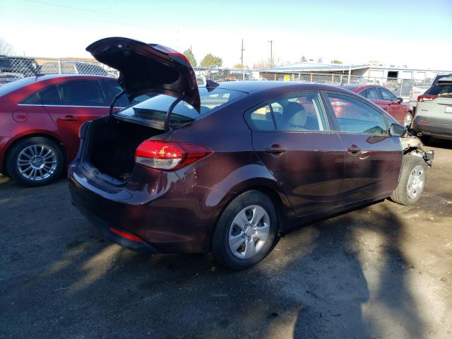 3KPFK4A71JE190245 - 2018 KIA FORTE LX MAROON photo 3