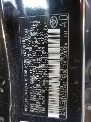 2T1KR32E75C402877 - 2005 TOYOTA COROLLA MA XR BLACK photo 12