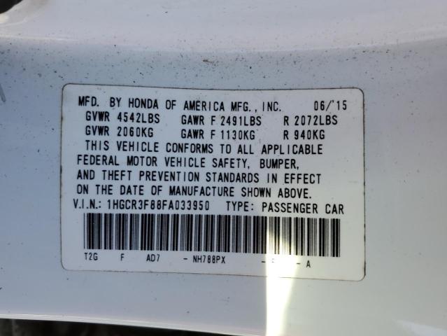 1HGCR3F88FA033950 - 2015 HONDA ACCORD EXL WHITE photo 12