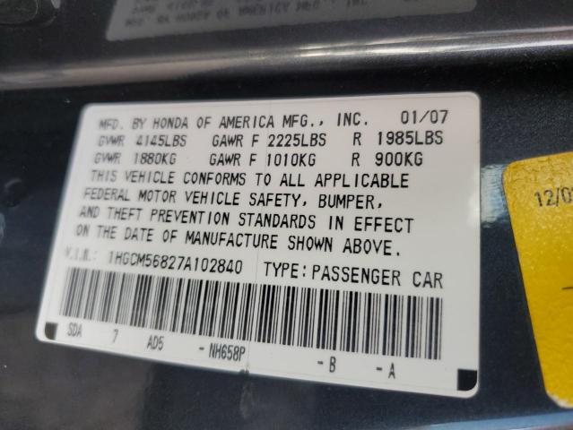 1HGCM56827A102840 - 2007 HONDA ACCORD EX CHARCOAL photo 12