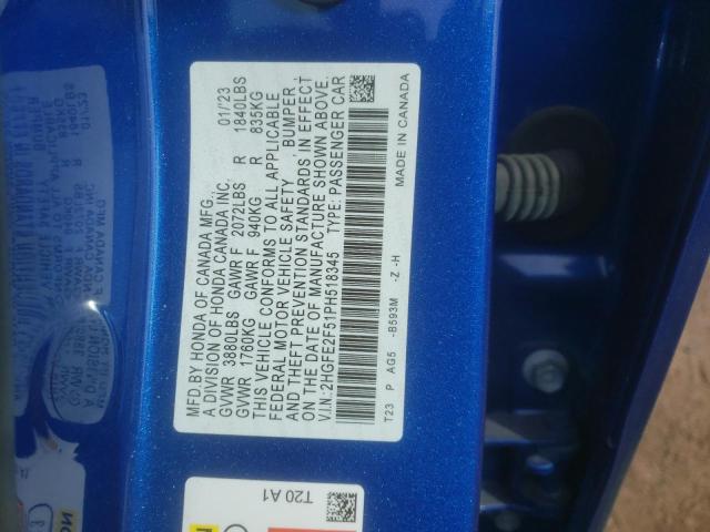 2HGFE2F51PH518345 - 2023 HONDA CIVIC SPORT 蓝色 照片 12