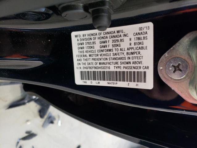 2HGFB2F96DH532216 - 2013 HONDA CIVIC EXL შავი ფოტო 13