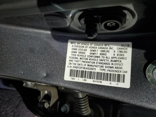 2HGFC2F5XJH533973 - 2018 HONDA CIVIC LX GRAY photo 13