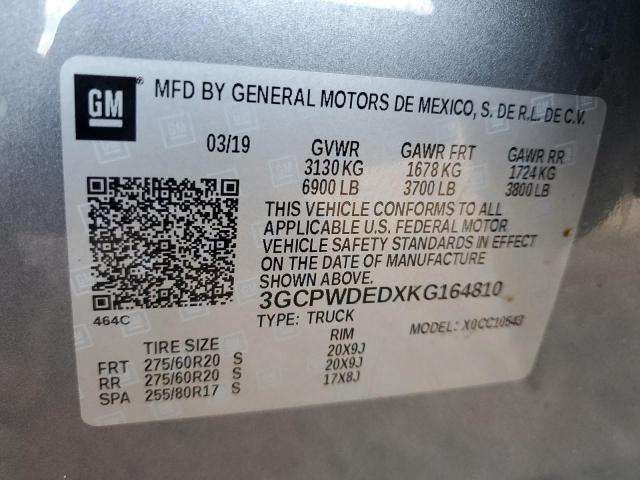 3GCPWDEDXKG164810 - 2019 CHEVROLET SILVERADO C1500 RST GRAY photo 12