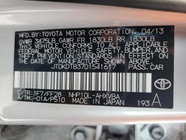 JTDKDTB37D1541617 - 2013 TOYOTA PRIUS C SILVER photo 13