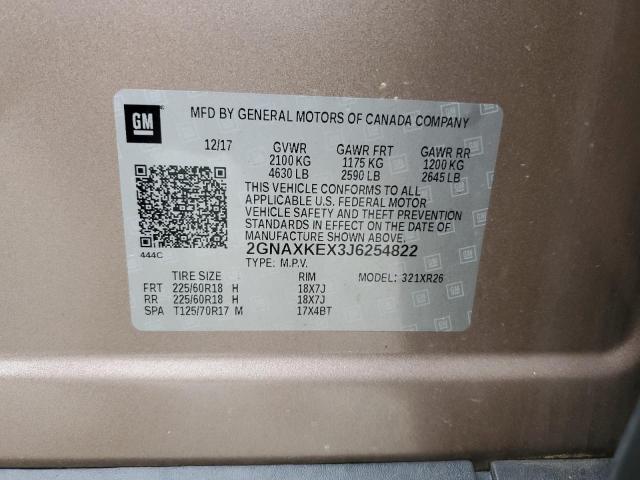 2GNAXKEX3J6254822 - 2018 CHEVROLET EQUINOX LT TAN photo 12