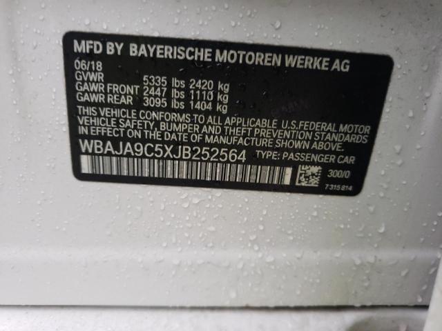 WBAJA9C5XJB252564 - 2018 BMW 530E WHITE photo 13