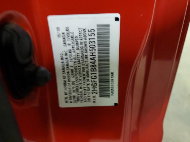 2HGFG1B84AH503155 - 2010 HONDA CIVIC EX RED photo 13