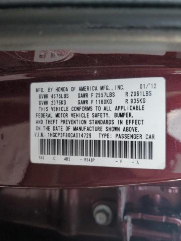 1HGCP3F80CA014729 - 2012 HONDA ACCORD EXL BURGUNDY photo 13