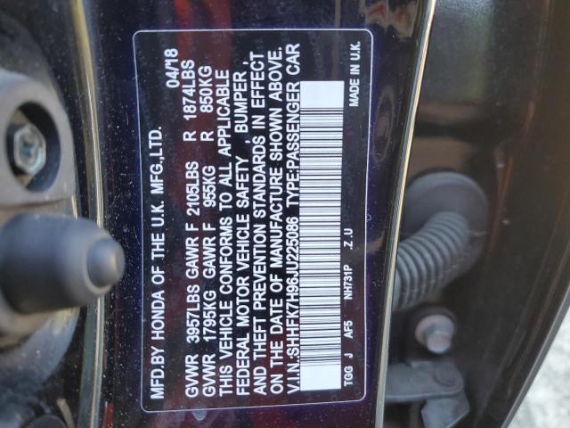 SHHFK7H96JU225086 - 2018 HONDA CIVIC SPORT TOURING BLACK photo 12