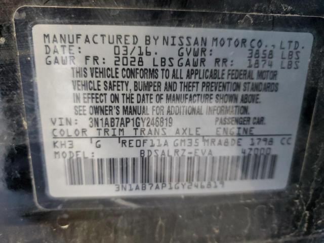 3N1AB7AP1GY246819 - 2016 NISSAN SENTRA S BLACK photo 12