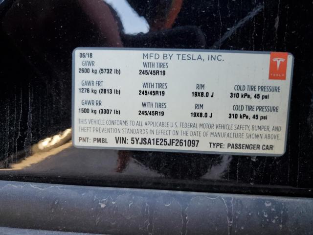 5YJSA1E25JF261097 - 2018 TESLA MODEL S Սև լուսանկար 12
