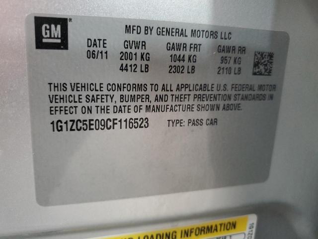 1G1ZC5E09CF116523 - 2012 CHEVROLET MALIBU 1LT 银色 照片 12