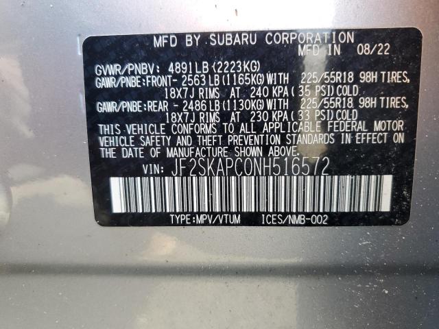 JF2SKAPC0NH516572 - 2022 SUBARU FORESTER LIMITED SILVER photo 14