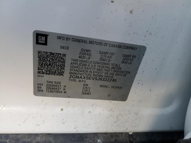 2GNAXSEV5J6322245 - 2018 CHEVROLET EQUINOX LT WHITE photo 13