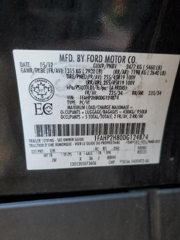 1FAHP2H80DG124874 - 2013 FORD TAURUS SEL BLACK photo 12