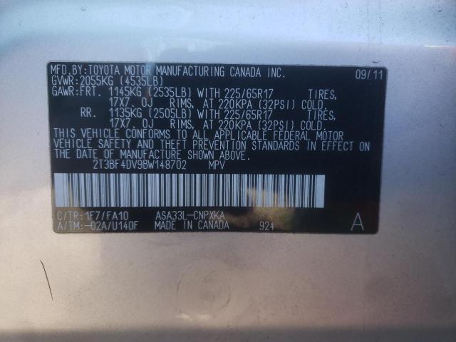 2T3BF4DV9BW148702 - 2011 TOYOTA RAV4 SILVER photo 13