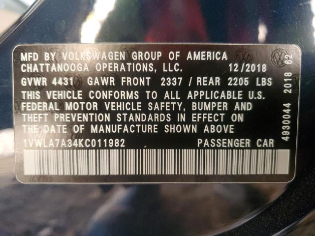 1VWLA7A34KC011982 - 2019 VOLKSWAGEN PASSAT WOLFSBURG BLUE photo 13