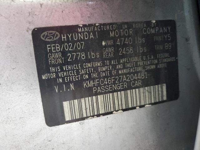 KMHFC46F27A204481 - 2007 HYUNDAI AZERA SE SILVER photo 13