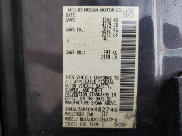 1N4AL2AP4CN482746 - 2012 NISSAN ALTIMA BASE GRAY photo 12