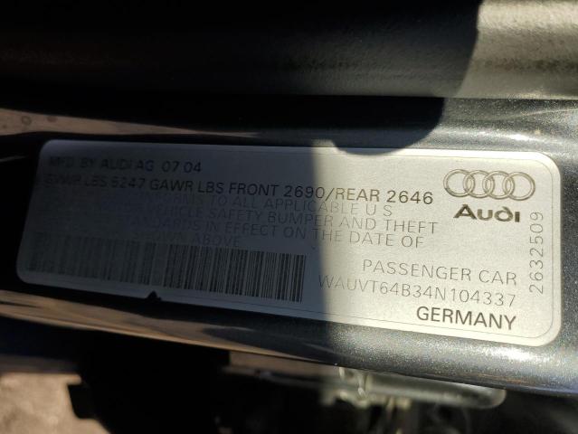 WAUVT64B34N104337 - 2004 AUDI A6 3.0 AVANT QUATTRO TEAL photo 12