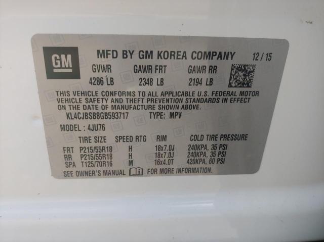 KL4CJBSB8GB593717 - 2016 BUICK ENCORE CONVENIENCE 白色 照片 10