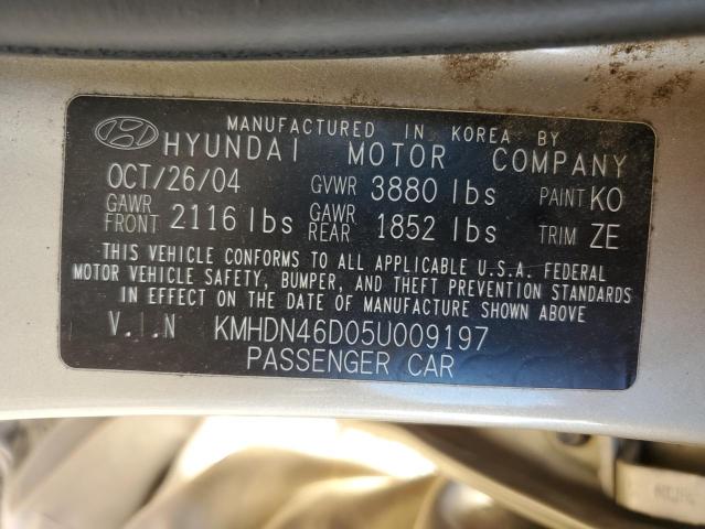 KMHDN46D05U009197 - 2005 HYUNDAI ELANTRA GLS TAN photo 12