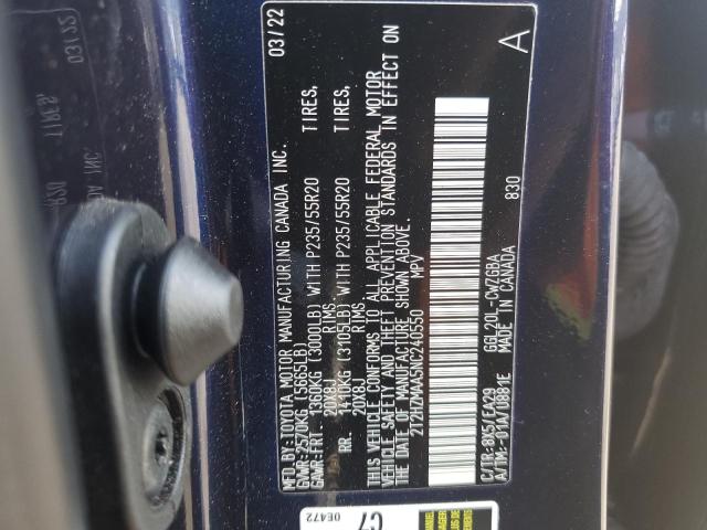 2T2HZMAA5NC240550 - 2022 LEXUS RX 350 BLUE photo 13