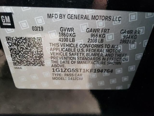 1G1ZG5ST1KF194764 - 2019 CHEVROLET MALIBU RS BLACK photo 12