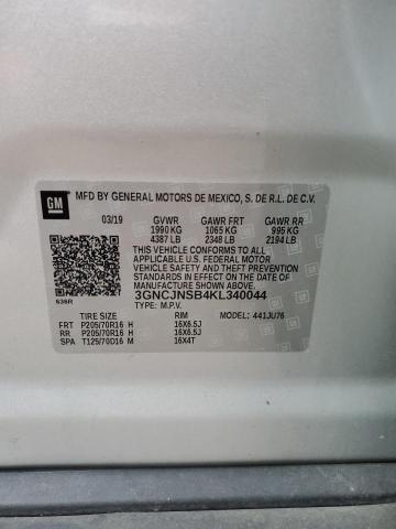 3GNCJNSB4KL340044 - 2019 CHEVROLET TRAX LS SILVER photo 14