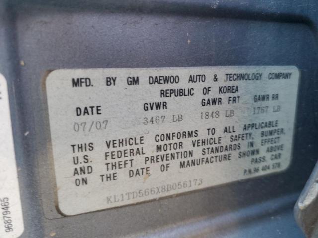 KL1TD566X8B056173 - 2008 CHEVROLET AVEO BASE BLUE photo 12