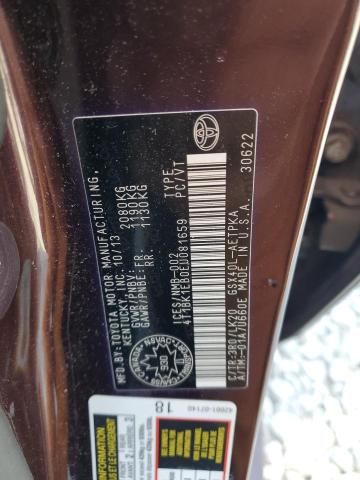 4T1BK1EB0EU081659 - 2014 TOYOTA AVALON BASE 栗色 照片 12