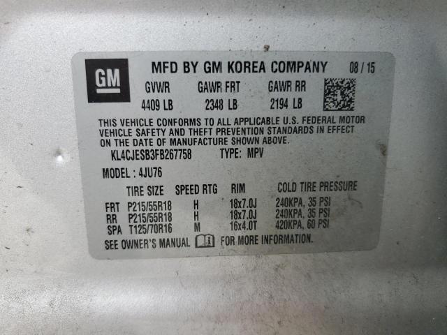 KL4CJESB3FB267758 - 2015 BUICK ENCORE SILVER photo 12