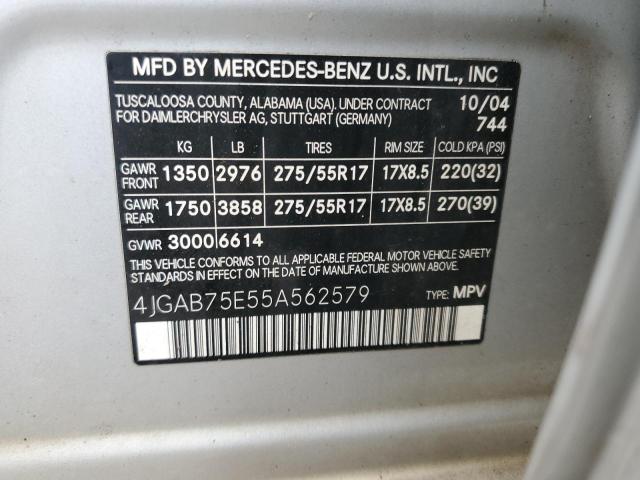 4JGAB75E55A562579 - 2005 MERCEDES-BENZ ML 500 SILVER photo 12