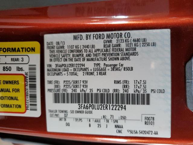 3FA6P0LU2ER122294 - 2014 FORD FUSION SE HYBRID RED photo 13