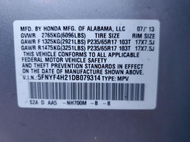 5FNYF4H21DB079314 - 2013 HONDA PILOT LX SILVER photo 14