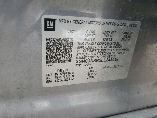 3GNCJNSB3LL243919 - 2020 CHEVROLET TRAX LS GRAY photo 12