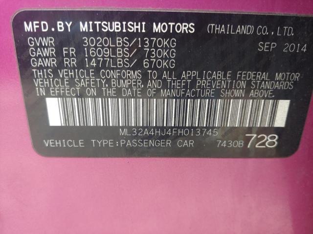 ML32A4HJ4FH013745 - 2015 MITSUBISHI MIRAGE ES PINK photo 10