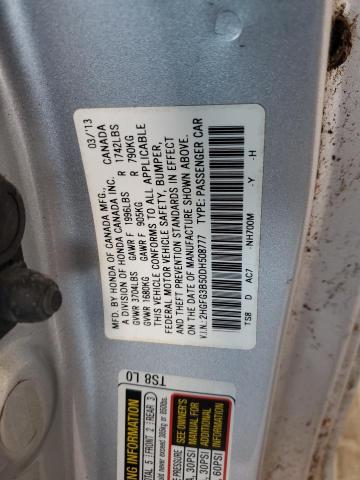 2HGFG3B50DH508777 - 2013 HONDA CIVIC LX SILVER photo 12