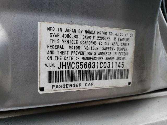 JHMCG56631C031145 - 2001 HONDA ACCORD EX SILVER photo 12