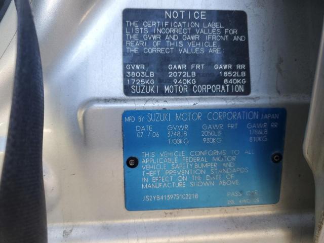 JS2YB413975102218 - 2007 SUZUKI SX4 SILVER photo 12