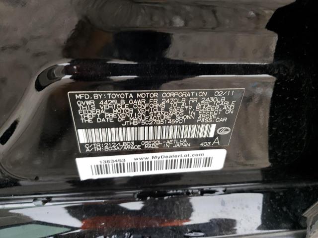 JTHBF5C27B5145901 - 2011 LEXUS IS 250 BLACK photo 12