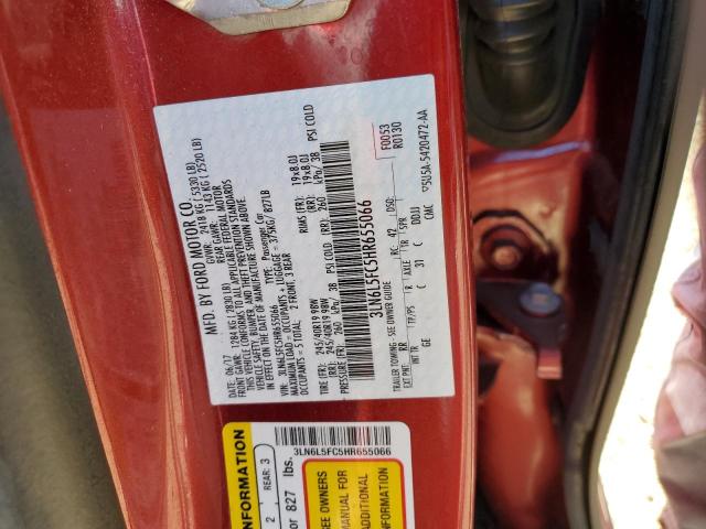 3LN6L5FC5HR655066 - 2017 LINCOLN MKZ RESERVE წითელი ფოტო 12