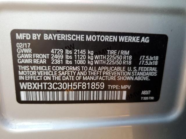 WBXHT3C30H5F81859 - 2017 BMW X1 XDRIVE28I SILVER photo 13