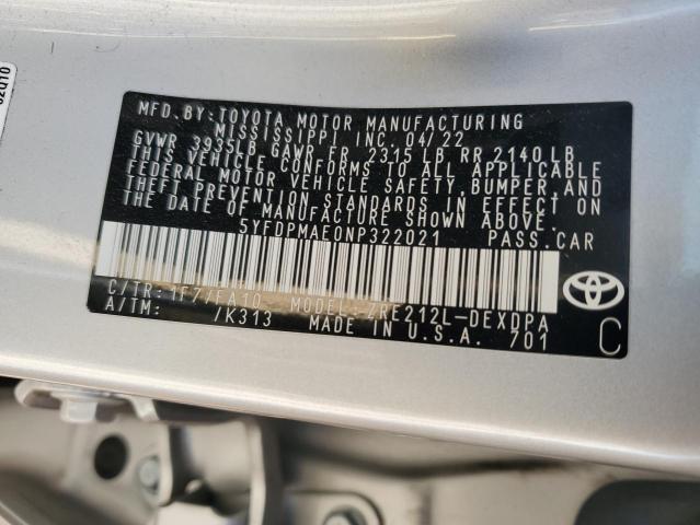 5YFDPMAE0NP322021 - 2022 TOYOTA COROLLA L SILVER photo 13