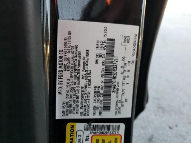 3FA6P0HR2DR337211 - 2013 FORD FUSION SE BLACK photo 12