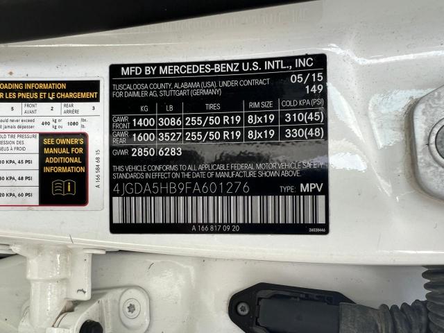 4JGDA5HB9FA601276 - 2015 MERCEDES-BENZ ML 350 4MATIC WHITE photo 10