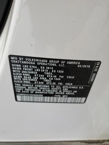 1V2ER2CA1KC563408 - 2019 VOLKSWAGEN ATLAS SEL WHITE photo 13