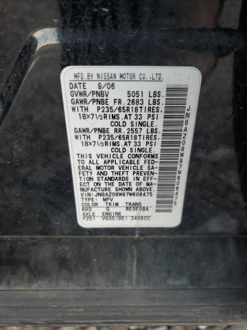 JN8AZ08W97W606475 - 2007 NISSAN MURANO SL BLACK photo 12